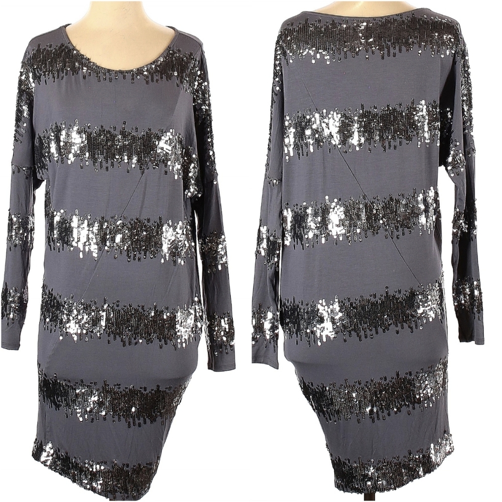 Josh Brody Long Sleeve Sequin Jersey Cocktail Party Dress Y2k